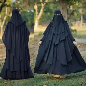 Elegant Ruffle Design Black Burqa Set
